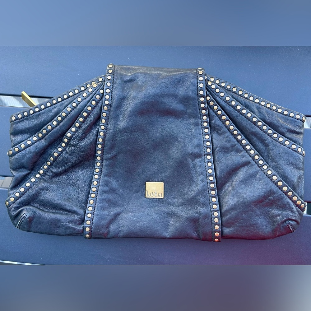 Kooba Vintage Black Studded Leather Clutch